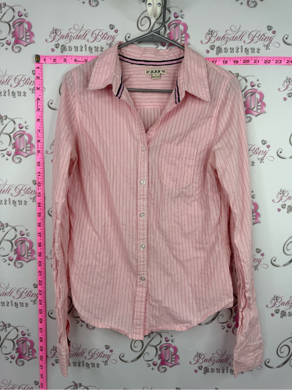 Shirt button up y2k Pink Stripe Button-Down Shirt - Casual Collared Top